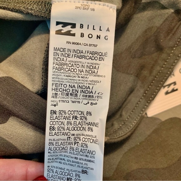 NWT Billabong Athletic Shorts Medium Olive Green Camo Biker Babe Cotton Stretch - Picture 10 of 14